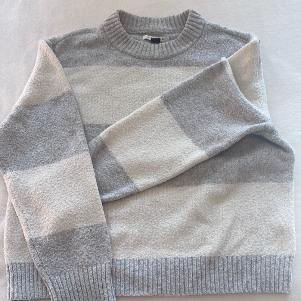American Eagle Outfitters Gray and White Crewneck Sweater